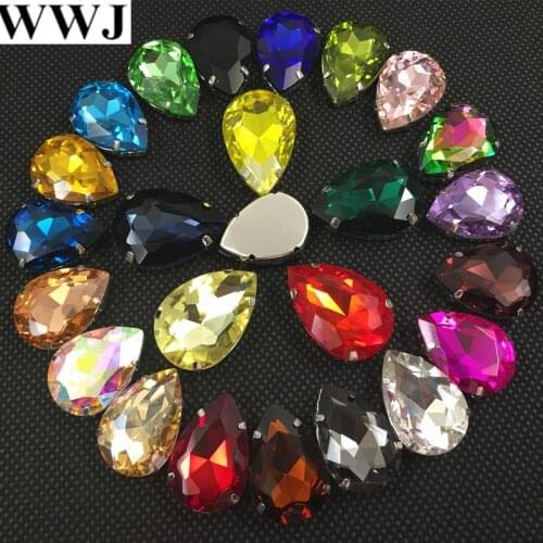 29 Colors 6 Sizes Glass Crystal Sew On Rhinestone Silver Claw Teardrop Flatback WaterDrop Sew On Claw Rhinestones For Bag