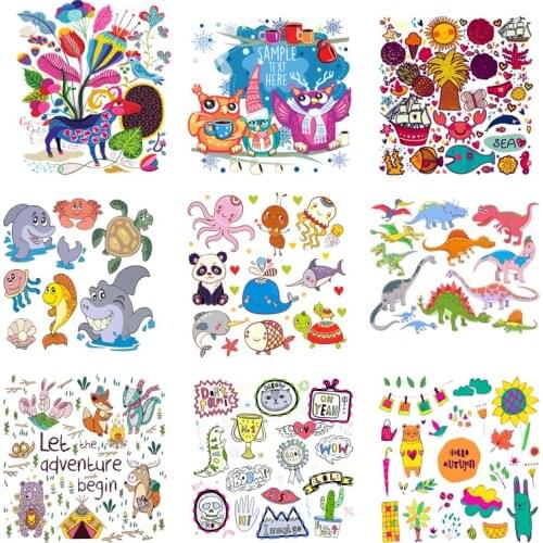 Iron on Transfer for Clothing Thermoadhesive Patches Stickers Diy Animals Cute Patch Fusible Stripes Applique for Baby Clothes C