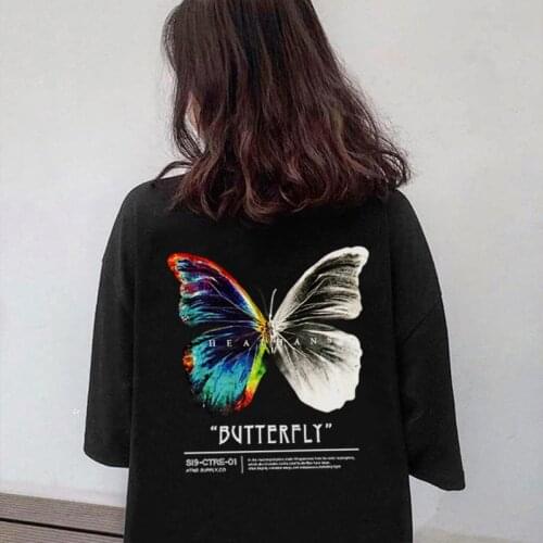 Vintage Gothic T Shirt Women Harajuku Color Butterfly Back Print Tshirt Female Plus Size Short Sleeve Loose Punk T-Shirt Tees