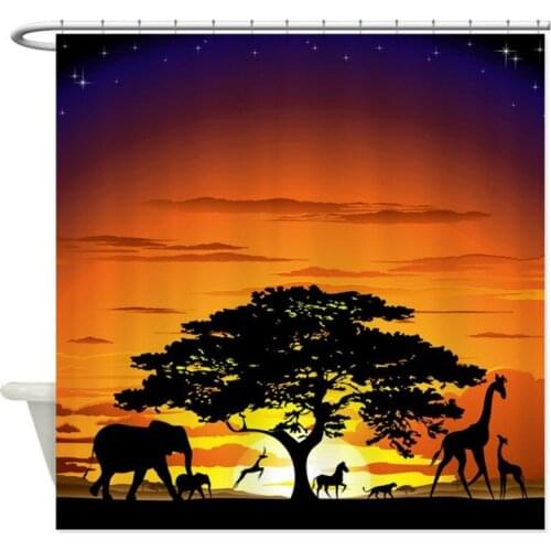 Wild Animals On African Savannah Sunset Shower Cur Shower Curtain Mat Waterproof Polyester Fabric Bathroom Curtain Set Decor