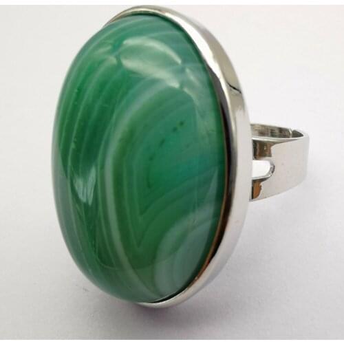 Green Veins Carnelian Stone Oval Bead GEM Finger Ring Jewelry Size 8-9 X125