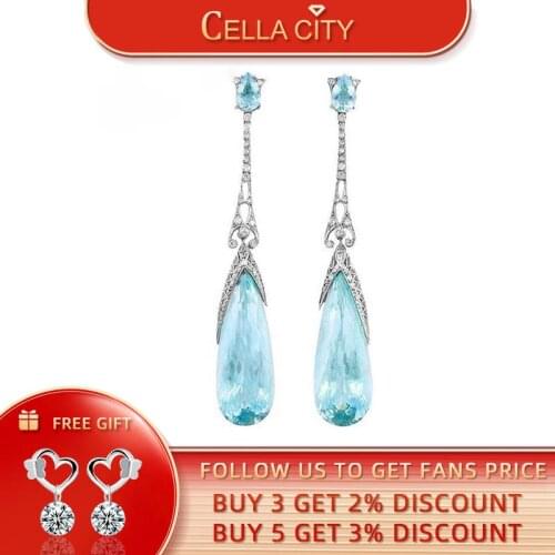 Cellacity Charms Water Drop Shaped Earrings for Women Silver 925 Jewelry Gemstones Aquamarine Female Party Ear drops Wholesale