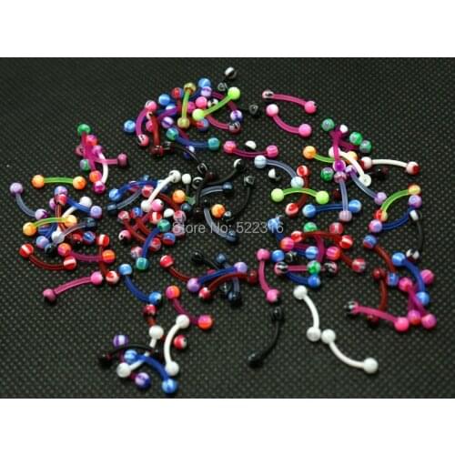 1.2*10*4/4mm eyebrow jewelry curved ring mix color design 100pcs acrylic body piercing jewelry bioplast barbell