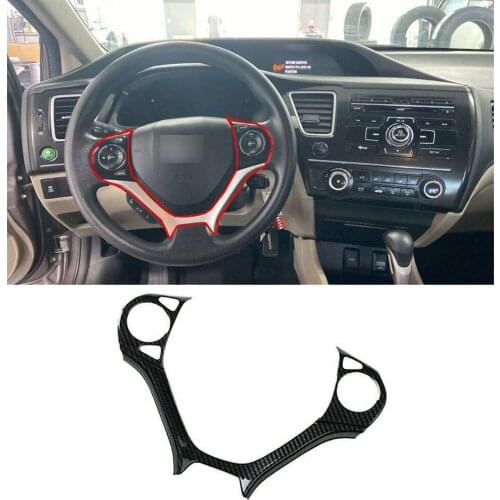 1Pcs Car Accessories For Honda Civic 2012-2015 Steering Wheel Frame Cover Trim Carbon Fiber Style Interior Car Styling Kit