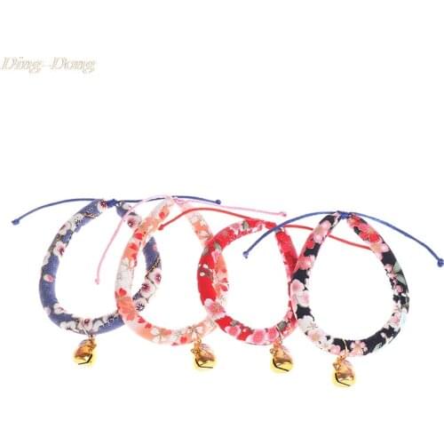1 Pieces Colorful Japanese Style Cat Dog Collar Luxury Cat Collar With Bell Pet Bell Collars 4 Sizes