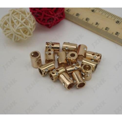 10 pcs/Lot 8mm Hollow Cylindrical Stopper rhinestone Cord Ends Lock Plated Toggle Clip for Paracord Bracelet gold coloer
