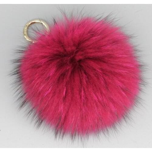 14m 5.5" Genuine Natural Raccoon Fur Pom Pom Ball Keyring Keychain key finder Bag Charm Pendant Monster Handmade