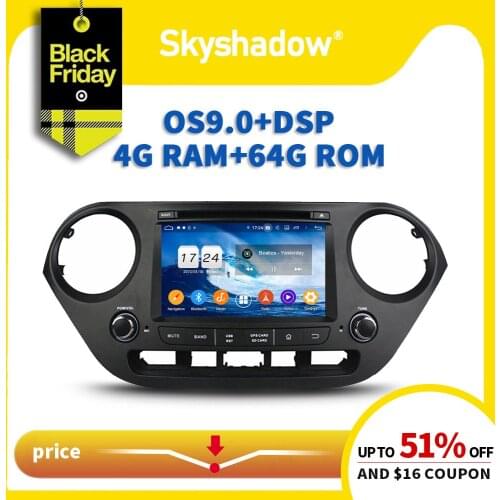 IPS DSP Android 10.0 4GB 64GB ROM Car DVD Player Wifi Bluetooth RADIO GPS Map For Hyundai I10 Left Driver 2014 2015 2016