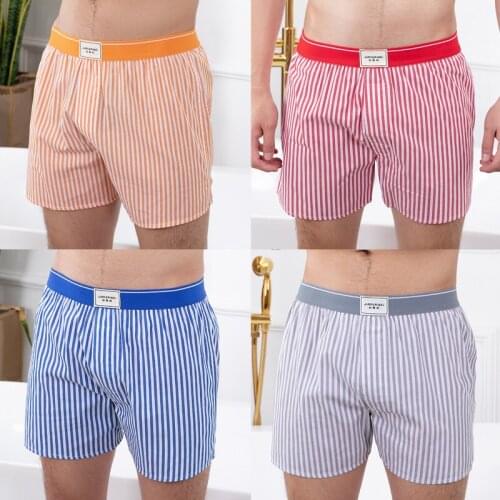 Loose Comfortable Sleeping Sexy Mens Cotton Plaid Stripe Underwear Boxers Shorts Gay Aro Pants Underpants Big Size Home Pants