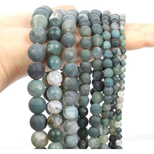 Natural Stone Beads Water Grass Stone Round Loose Spacer Beads for Jewelry Making DIY Bracelets Charm Accessories 4/6/8/10/12MM