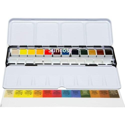Daniel Smith Extra Fine Watercolor Half Pan Set, 12 colors with bonus 12 empty half pans in a metal box (285650107)
