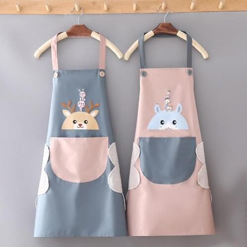 Cartoon Deer Apron with Pocket Unisex Water Oil Proof Waiter Protective Cover Household Cooking Apron Kitchen Tool