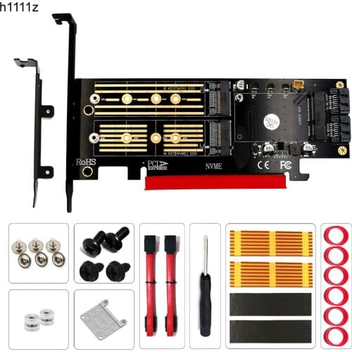 H1111Z Add On Cards M.2 NVME NGFF mSATA Riser PCIE to M2 Adapter with Gold M.2 Heatsink SSD Cooling PCI Express X4/X8/X16 Raiser