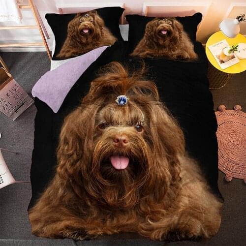 Lovely Doggie Puppy with Long Hair Pillowcase Duvet Cover Bedding Set Bedcloth 2/3pcs Queen King Size Bed Sets Home Textiles