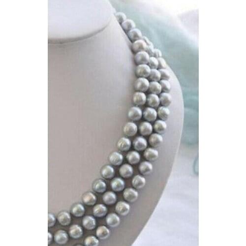 Beautiful AAA 8-9mm gray pearl necklace 36" 72" yellow clasp