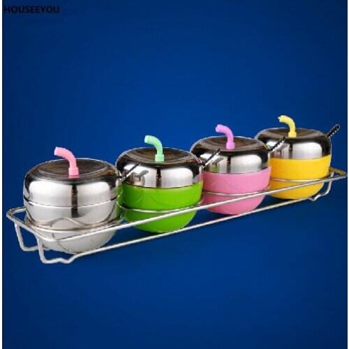 Kitchen Stainless Steel Apple Condiment Dispenser Colorful Kitchen Condiment Bottles Sugar Salt Butter Oil Spices Container