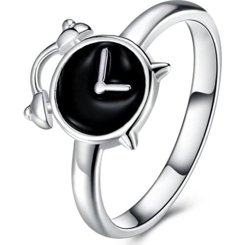 Hot 2018 new fashion alarm clock ring upscale creative jewelry elegant silver ring womens ring to the dance free of freight