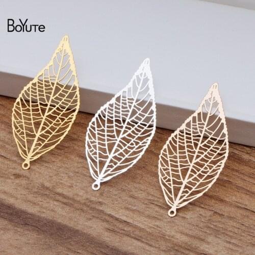BoYuTe (40 Pieces/Lot) 43*20MM Filigree Leaf Metal Sheet Silver Gold Leaf Pendant Charms for Jewelry Making