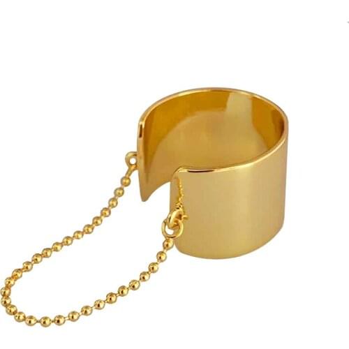 Band Chained Statement Rings Brass With 18 K Gold Punk Party Designer T show Club Cocktail Ins Rare Elegance Japan Korean