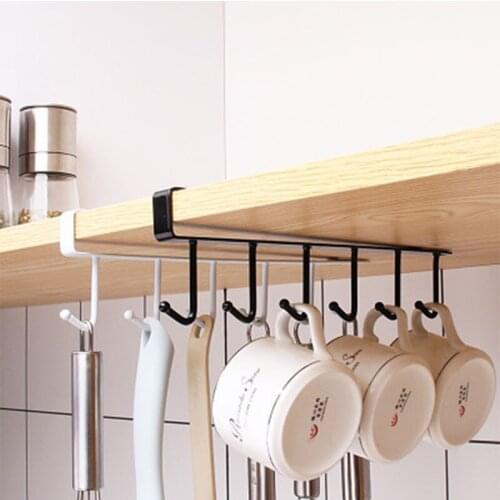 Multi-Function Hanging Storage Rack 6 Hooks Kitchen Organization Shelf Cupboard Bathroom Holder Hanging Hook Glass Mug Shelf