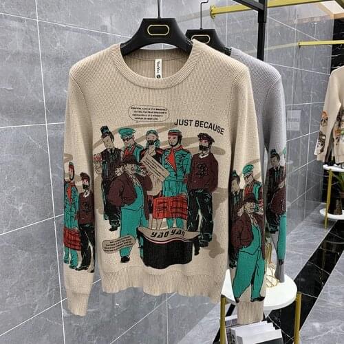 Fashion Unisex Clothes Men Harajuku High Street Comics Print Sweater Long Sleeves Vintage All-match Hip Hop Knitwear Pullover