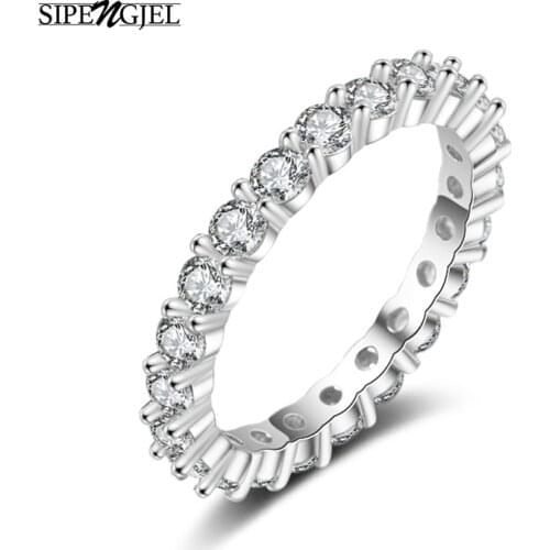 Fashion White Color Inlay Cubic Zirconia Unique Shaped Ring Silver Color Round Ring For Women Wedding Luxury Jewelry 2020