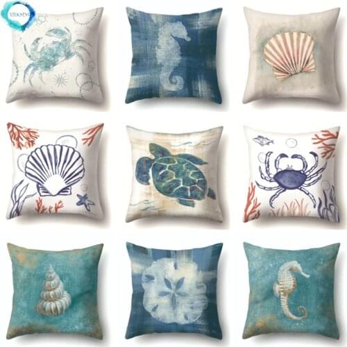 Sea Turtle Horse Octopus Whale Animal Print Polyester Throw Pillow Case Square Sofa Cushion Cover Home Decorative 45x45CM