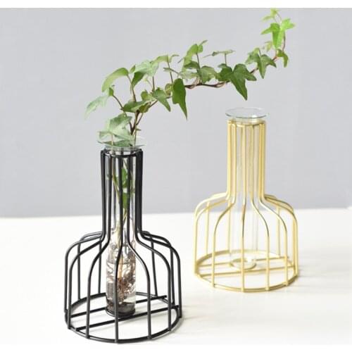 New Iron Art Glass Vase Nordic Decoration Home Gold Flower Vase for Wedding Decoration Living Room Decoration