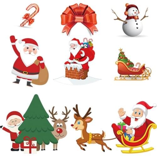 New Santa Claus Stickers Iron On Patch For Kids Clothes Heat Transfer Stickers Diy Washable Christmas Tree Patches
