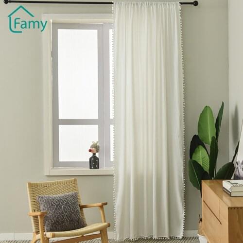 New Cotton Linen Curtains White Tassel Lace Curtains for Living Room Bedroom Semi-shading Bay Window Curtains Backdrop Curtain