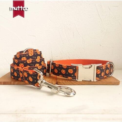 MUTTCO Customized dog collar leash set for pets THE pumpkin dog accessory pet supply for small medium large dog 5 sizes UDC086
