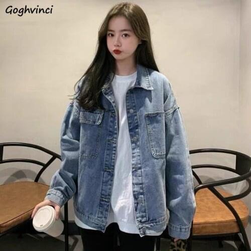 Basic Jackets Women Blue Denim Retro Outwear Coats Solid Classic Student Harjauku Vintage All-match Streetwear Oversize Ins Tops