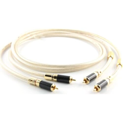 Pair QED 6N pure copper Silver plated audio RCA Interconnect Cable with carbon fiber connector plug