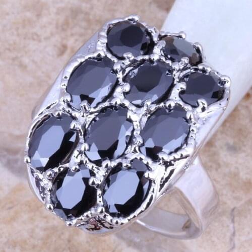 Superb Black Cubic Zirconia Silver Plated Womens Ring Size 6 / 7 / 8 / 9 R1275