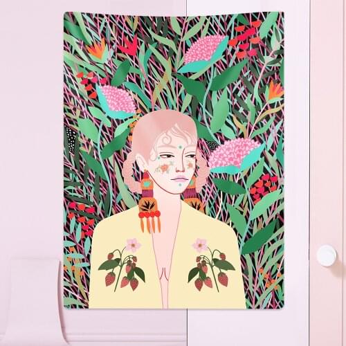 Simple and fresh character girl tapestry Hippie bedroom home decoration tapestry Bohemian decorative Yoga mattress sheet