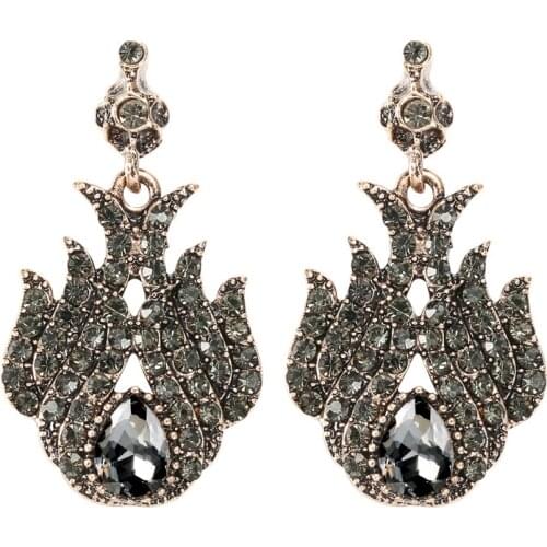 Wbmqda Luxury Gray Crystal Bridal Earrings For Women Antique Gold Color Beach Party Drop Earrings 2020 New Vintage Jewelry