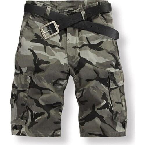 Summer Cotton Camouflage Cargo Shorts Men Outdoor Climbing Travel Fishing Sports Riding Pocket Loose Knee Length Short Trousers