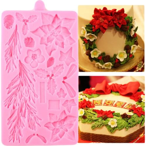 Christmas Leaves Border Silicone Molds Flower Fondant Cake Decorating Tools Candy Chocolate Gumpaste Moulds Soap Resin Clay Mold