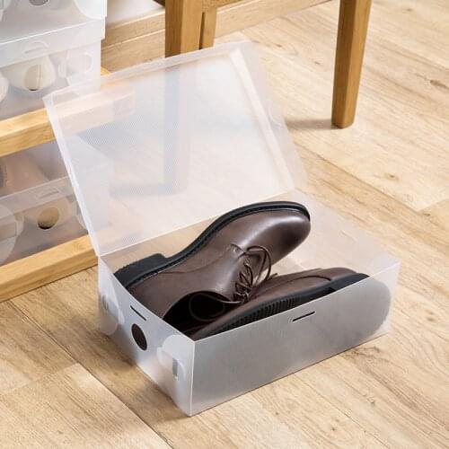10Pcs Foldable Plastic Shoe Storage Case Boxes Stackable Organizer Shoe Holder baske shoes box organizer 4 Colors