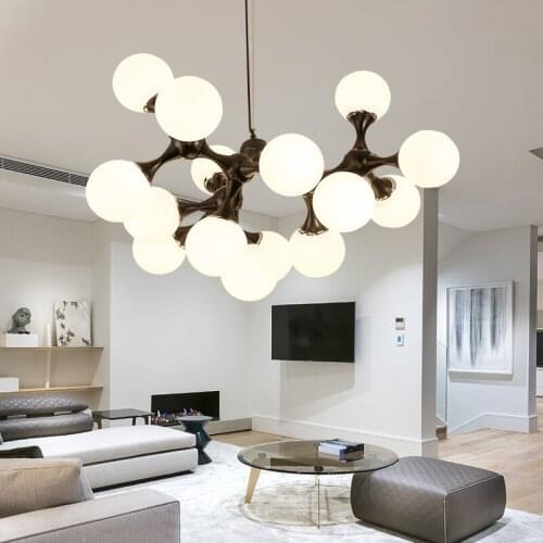 Modern glass bubble chandelier designer DNA molecular lamp Milky White silver black bedroom dining room chandelier