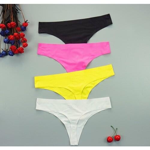 3Pcs/Lots Seamless Thongs Ladies Underwear Woman Panties Stringi Ice Silk Sports Intimate Panty Women Underpants S-XL Six Color