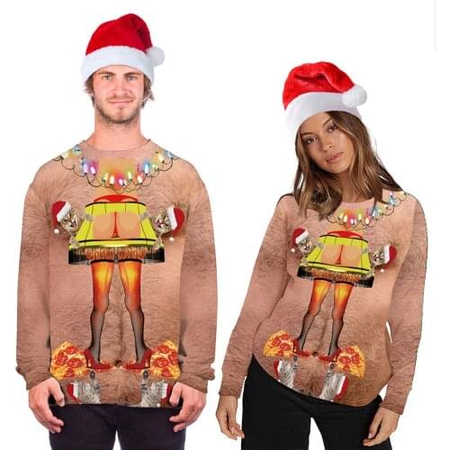 NEW Funny Women Men Couple Xmas Hoodies Long Sleeve Sweatshirts Top Unisex Christmas Loose Pullover Top Funny Design M-XXL
