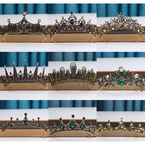Baroque Vintage Retro Black Tiaras Crowns Luxury Bridal Crystal Princess Queen Rhinestone Veil Tiara Diadem Wedding Accessories