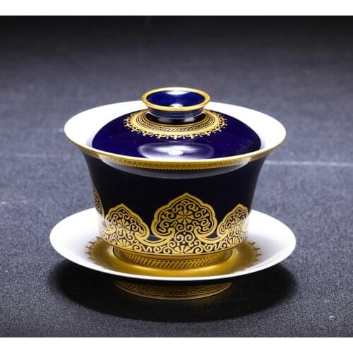 Three to clock home kiln tureen jingdezhen ceramic cups ji blue paint filled grain tea bowl of kung fu tea set by hand