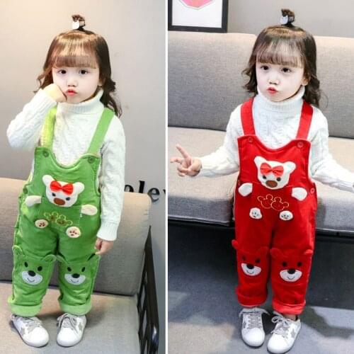 Spring Autumn New Corduroy Bear Bib Pants Children Men And Women Pants Cartoon Cute Baby Bib