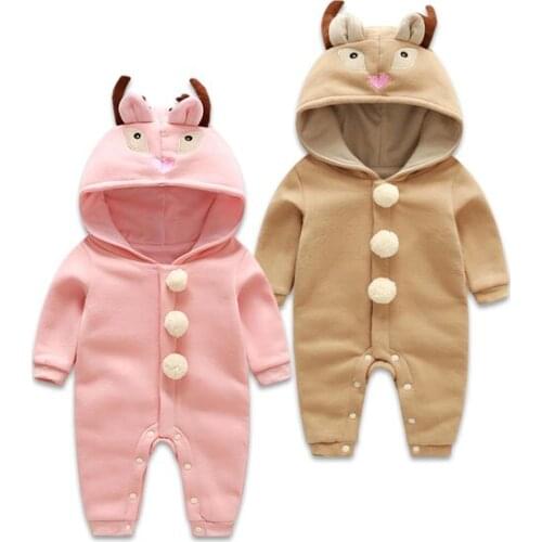 Spring and autumn baby male and female double - layer fawn bodysuit outside climbing suit baby cotton