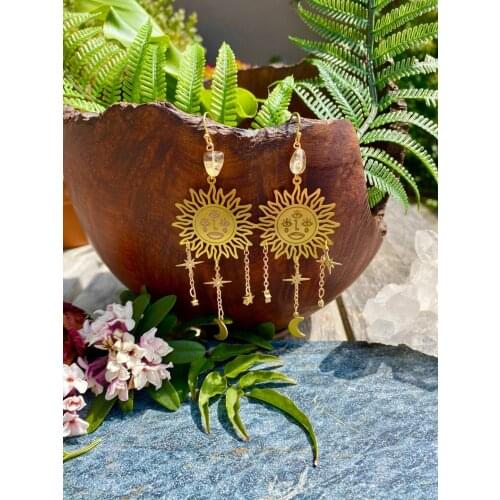 Sun Goddess Citrine Earrings, Hypoallergenic, Wanderlust Jewelry