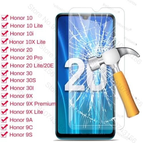9D Screen Protective Glass For Honor 30 20 10 10x lite light 10i 20i 30i 30s 20s 20e 9x 9c 9s 9a 8a pro 8s prime Safe Phone Film