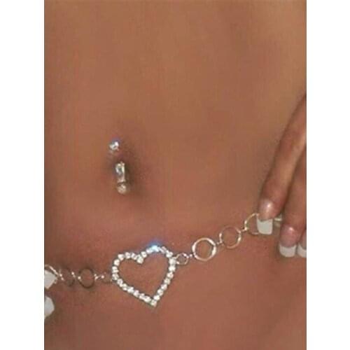 Women Fashion Rhinestone Heart Waist Chain Belt Jewelry Crystal Belly Body Chain Sexy Party Jewelry Gift
