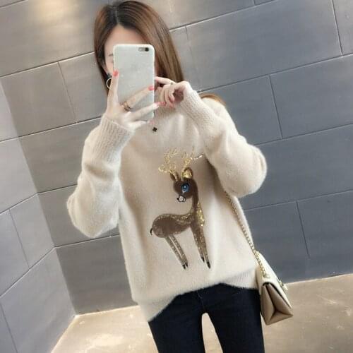 Korean Warm Sweater Women Autumn Winter Turtleneck Long Sleeve Animal Decals Ladies Jumper Cute Sweet Student Knitted Pullover